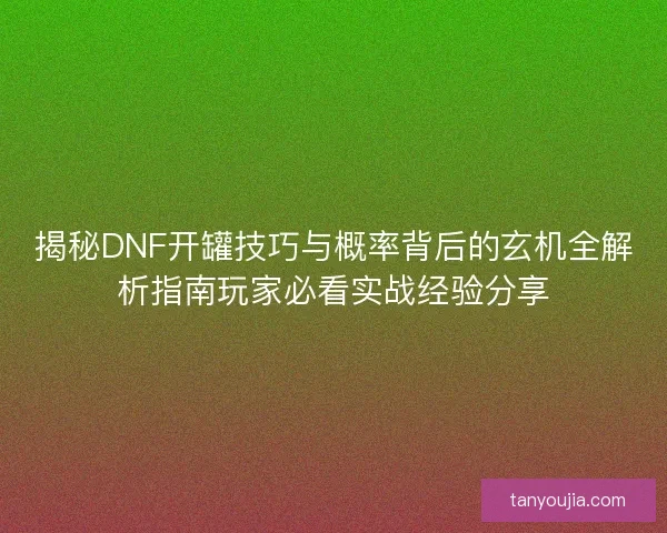揭秘DNF开罐技巧与概率背后的玄机全解析指南玩家必看实战经验分享
